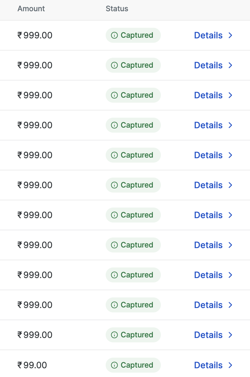 Front-end sales payment screenshot